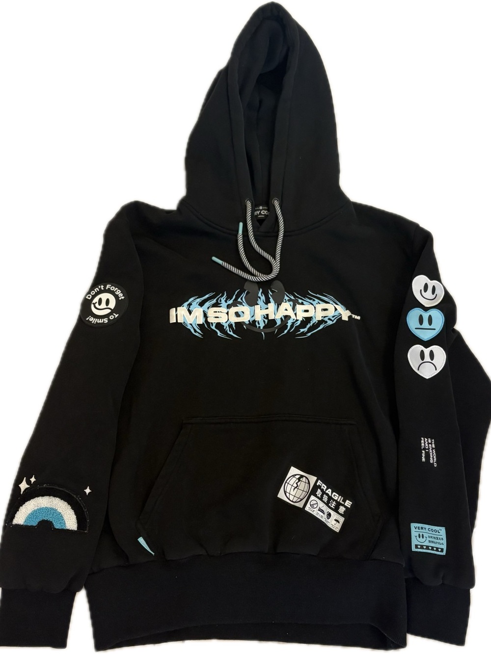 Very Cool I'm So Happy Black Graphic Hoodie